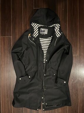 Wind River Black Hooded Raincoat with Striped Lining